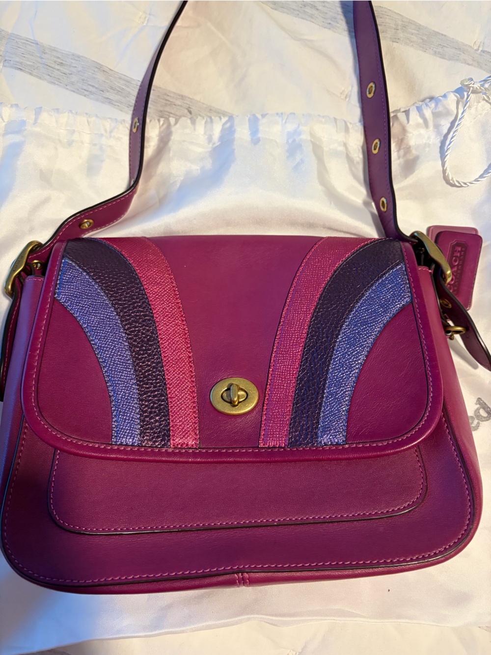 Coach ReLoved Women's Fuchsia Leather Crossbody Bag with Multicolor Accents